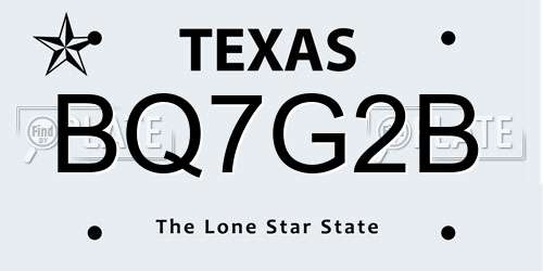 BQ7G2B Texas License Plate