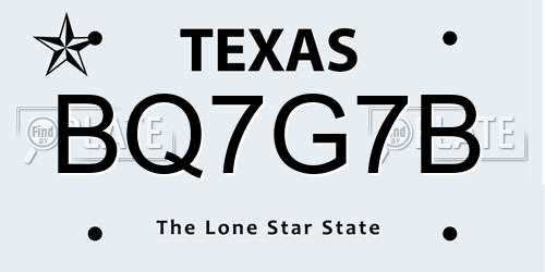 BQ7G7B Texas License Plate
