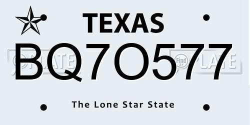 BQ7O577 Texas License Plate