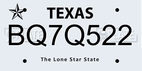 BQ7Q522 Texas License Plate