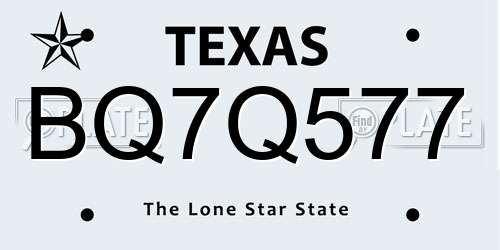 BQ7Q577 Texas License Plate