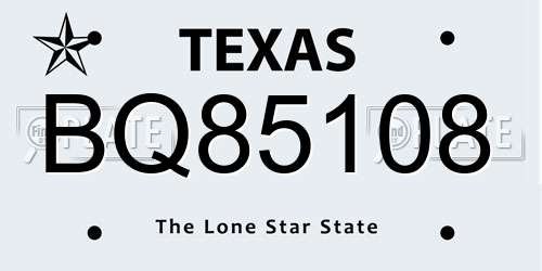 BQ85108 Texas License Plate