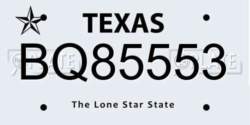 BQ85553 Texas License Plate