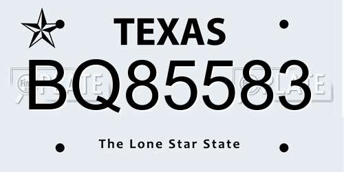 BQ85583 Texas License Plate