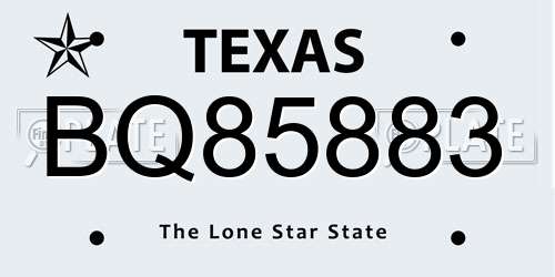 BQ85883 Texas License Plate