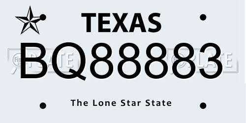 BQ88883 Texas License Plate
