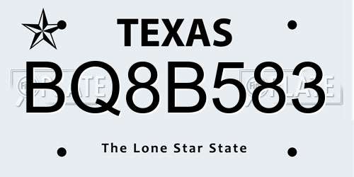 BQ8B583 Texas License Plate