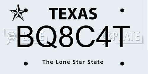 BQ8C4T Texas License Plate