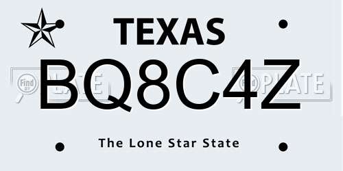 BQ8C4Z Texas License Plate