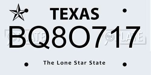 BQ8O717 Texas License Plate