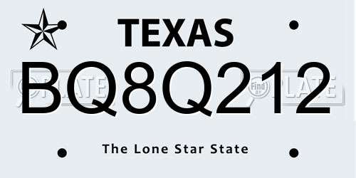 BQ8Q212 Texas License Plate