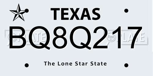 BQ8Q217 Texas License Plate