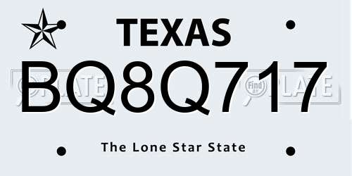 BQ8Q717 Texas License Plate