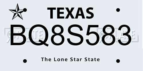 BQ8S583 Texas License Plate