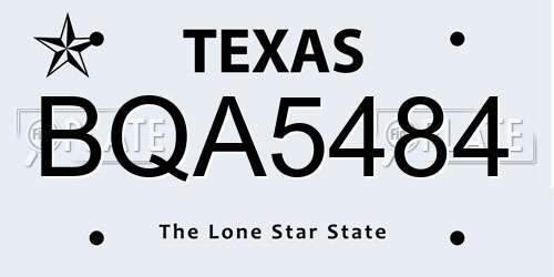 BQA5484 Texas License Plate