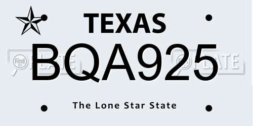 BQA925 Texas License Plate
