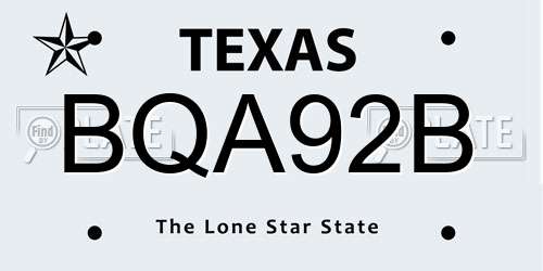 BQA92B Texas License Plate