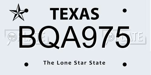 BQA975 Texas License Plate