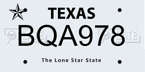 BQA978 Texas License Plate