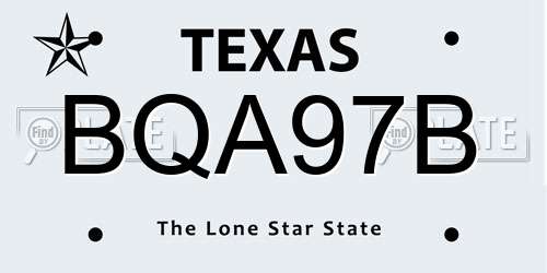 BQA97B Texas License Plate