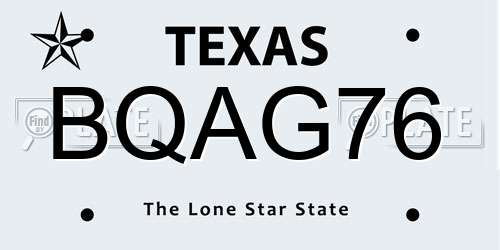 BQAG76 Texas License Plate
