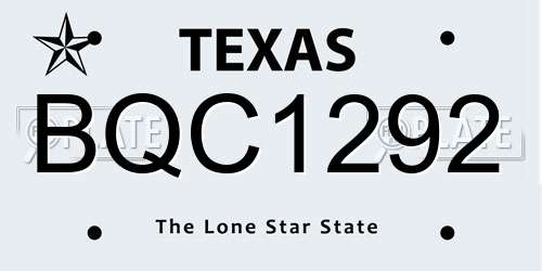 BQC1292 Texas License Plate