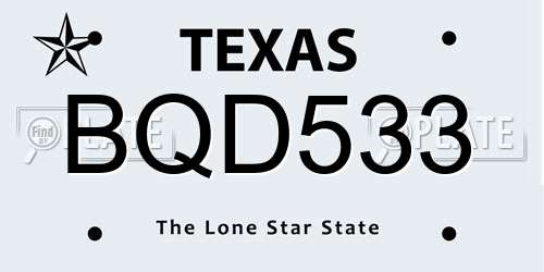 BQD533 Texas License Plate