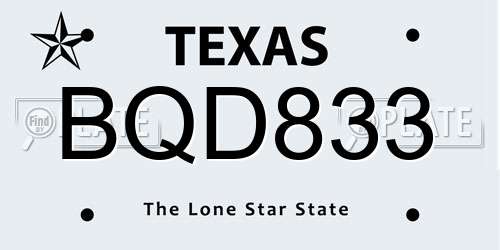 BQD833 Texas License Plate