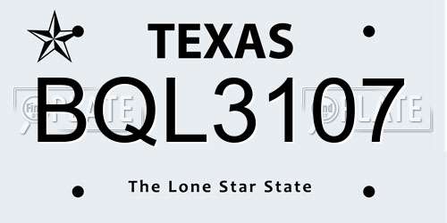 BQL3107 Texas License Plate