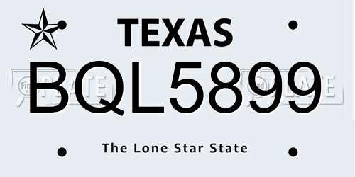 BQL5899 Texas License Plate