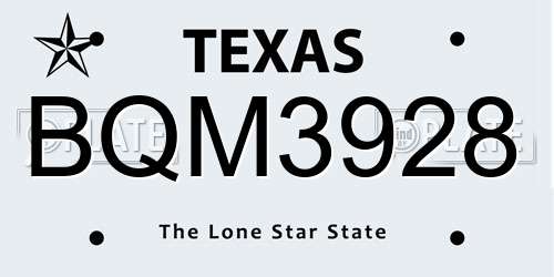 BQM3928 Texas License Plate