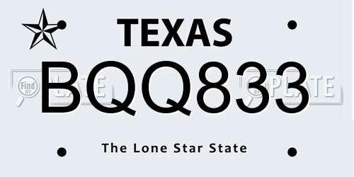 BQQ833 Texas License Plate