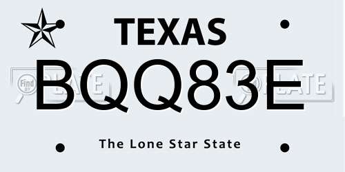 BQQ83E Texas License Plate