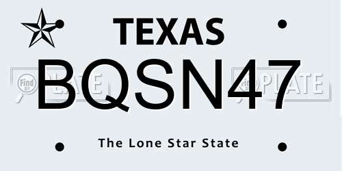 BQSN47 Texas License Plate