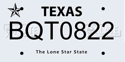 BQT0822 Texas License Plate