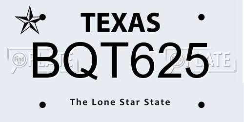 BQT625 Texas License Plate