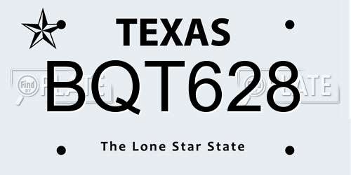 BQT628 Texas License Plate