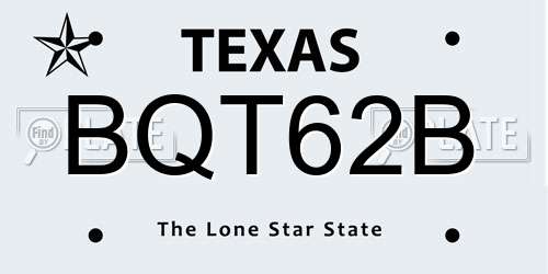 BQT62B Texas License Plate