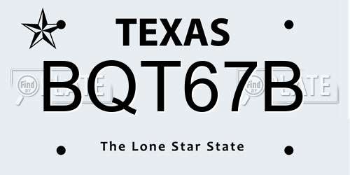 BQT67B Texas License Plate
