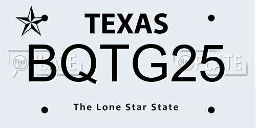 BQTG25 Texas License Plate