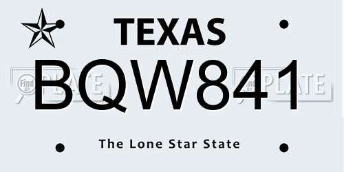 BQW841 Texas License Plate