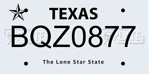 BQZ0877 Texas License Plate
