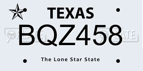 BQZ458 Texas License Plate