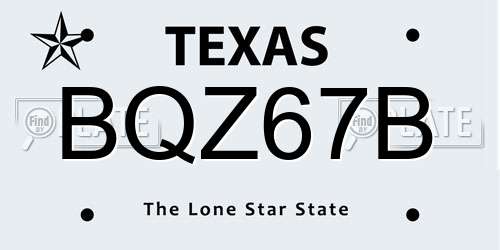 BQZ67B Texas License Plate