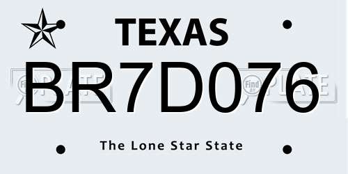 BR7D076 Texas License Plate