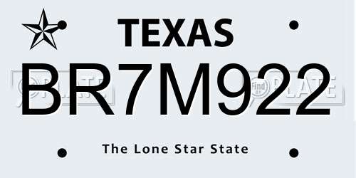 BR7M922 Texas License Plate