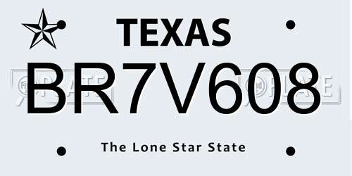 BR7V608 Texas License Plate
