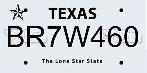 BR7W460 Texas License Plate