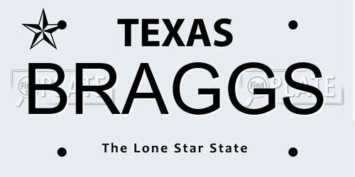 BRAGGS Texas License Plate
