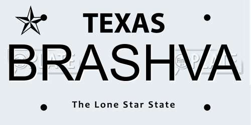BRASHVA Texas License Plate